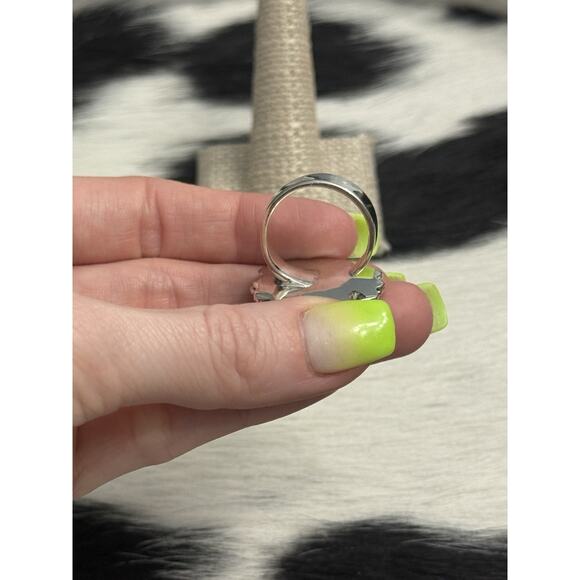 Native American Sterling Silver Red Coral Mother Pearl Cluster Flower Ring Adjst - Picture 9 of 13